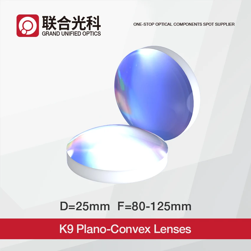 Diameter 25mm K9 Plano Convex Lenses With VIS NIR SWIR Coated FL80mm 100mm 125mm