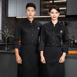 Hotel chef jacket with apron Long Sleeve Men Chef uniform Restaurant Cook Coat Chef T-shirt Work  Uniform Waiter Clothes Logo