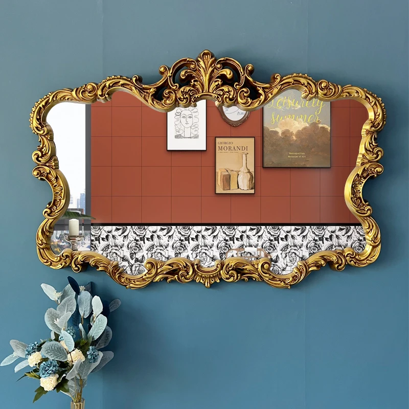 מראת איפור יוקרתית נורדית לקיר, מראת איפור זהב אסתטית לחדר האמבטיה, מראת איפור וינטאג' גדולה, אספיג'ו דה קוארפו, עיצוב בית מושלם