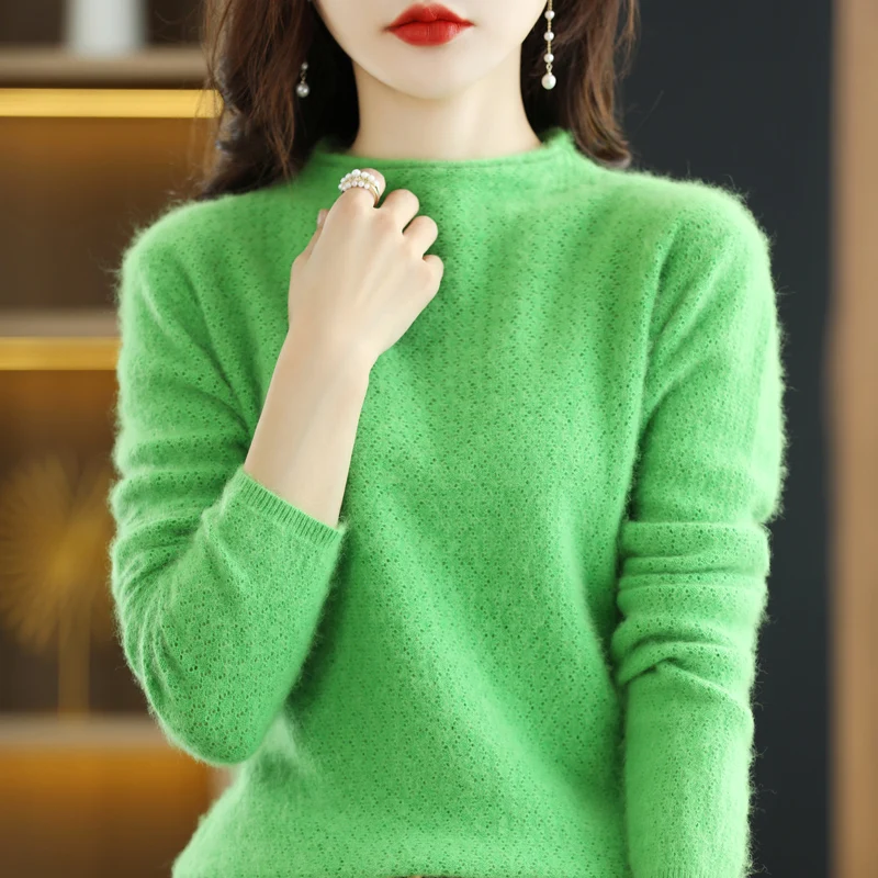 

O-collar Mink Cashmere Sweater Women's Flowers Hollow Out Coat Autumn/Winter Loose Chic Knitting Sweater Pullover Very Nice Top