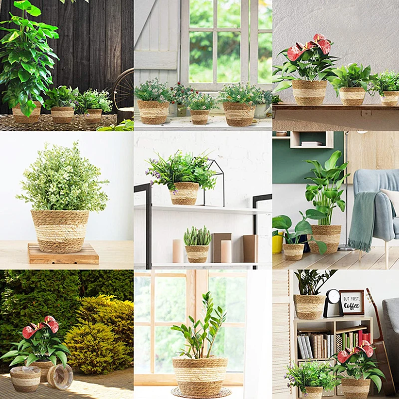 Straw Weaving Flower Plant Pot Basket Grass Planter Basket Indoor Outdoor Flower Pot Cover Containers for Plantable Decoration flower pot,storage basket,plant pot