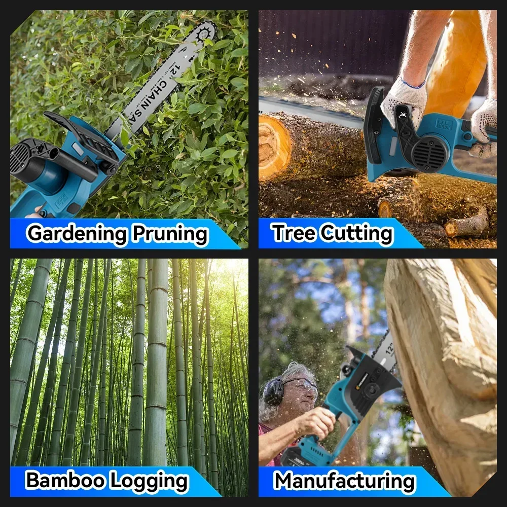 12'' 2000W Brushless Electric Saw Cordless Woodworking Garden Cutting Logging Machine Power Tools For Makita 18V Battery electric saw