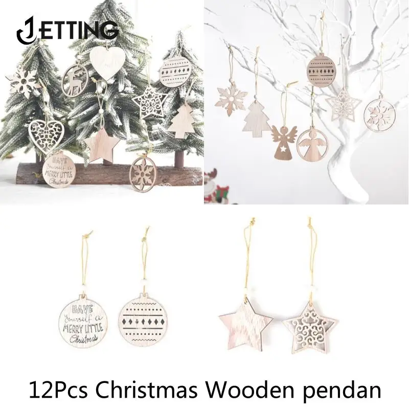 

12Pcs Hollow Christmas Snowflakes Wooden Pendants Ornaments For Xmas Tree Ornament Christmas Decoration Kids Gift