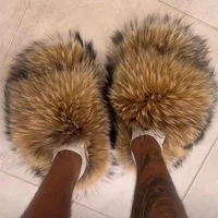 Woo Spikes Luxury Fur Slippers Women Round Toe Mongolian Fur Slides Woman Shoes Women Flat Half Slippers - Image 2