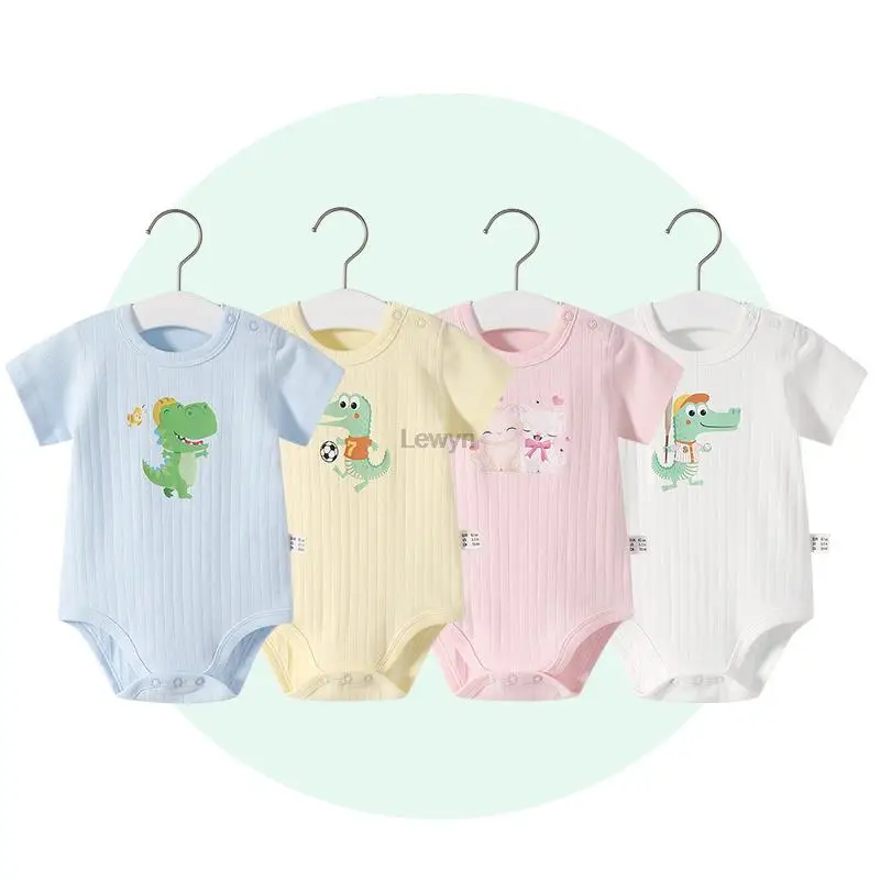 

Summer Newborn Baby Boys Romper Pure Cotton Cartoon Print Short sleeves Jumpsuit Kids Girls Clothes 3-24M Outfits