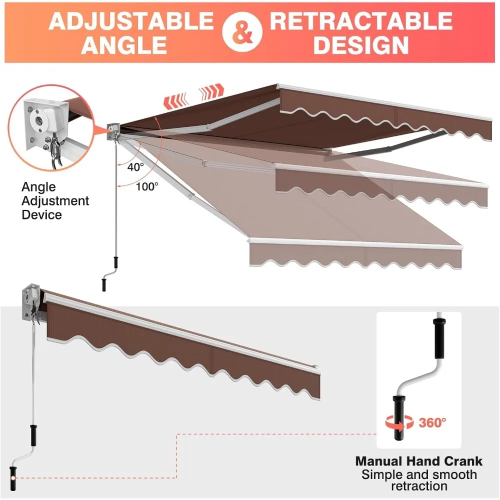 10 x 8.2Ft Retractable Awning, Aluminum Patio Sun Shade w/Crank Handle and Water-Resistant Polyester, Outdoor Manual Retractable 4