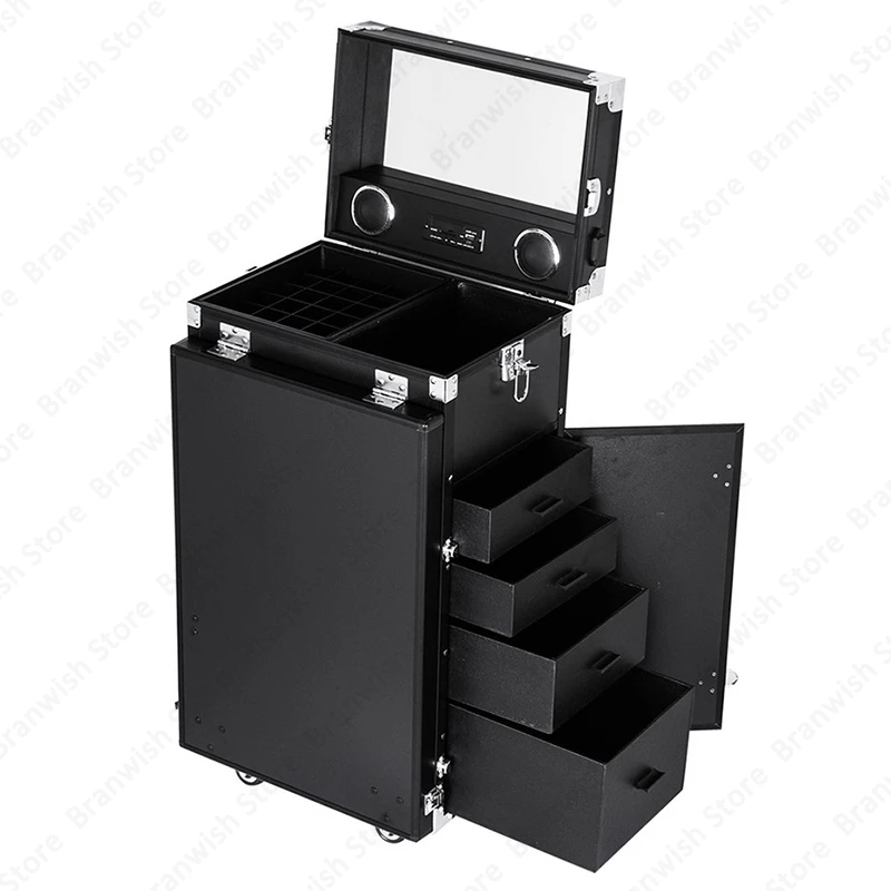 Professional Makeup Train Case Mobile Nail Workbench Rolling Table Makeup Workstation Cosmetics Case On Wheels Makeup Organizer 6