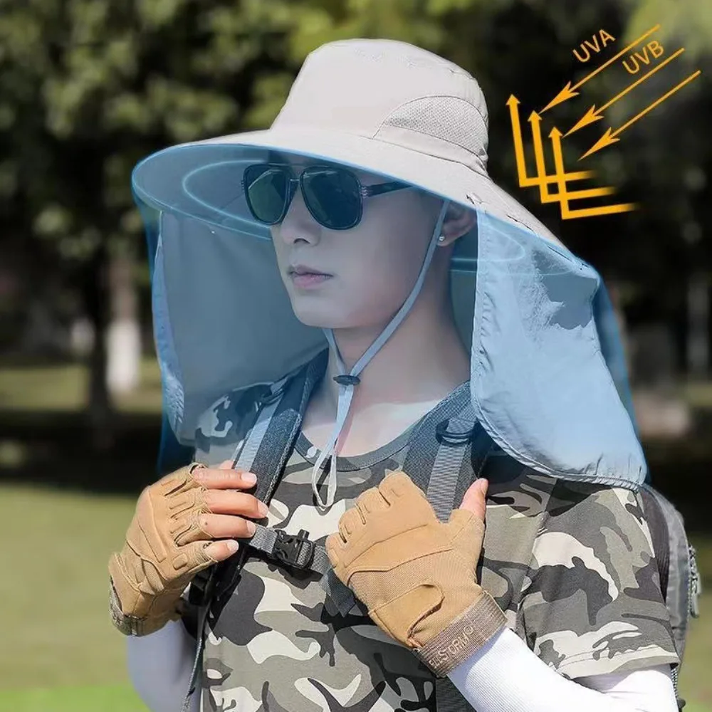 Summer Sun Hats UV Protection Outdoor Hunting Fishing Cap For Men Women Hiking Camping Visor Bucket Hat Neck Flap Fisherman Hat