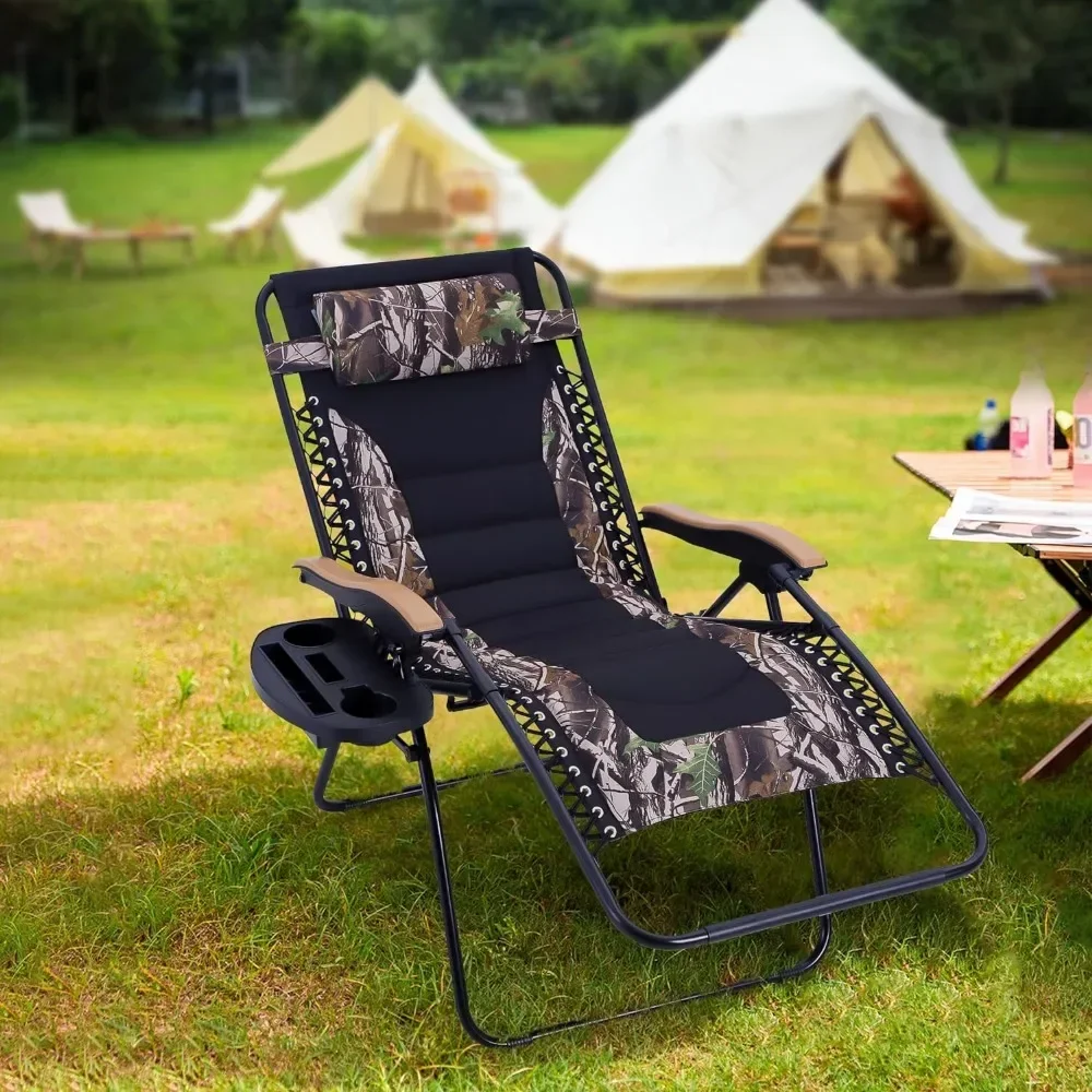 

Oversized upholstered zero-gravity chair, foldable Patio chaise longue, 30" wide anti-gravity recliner with cup holder