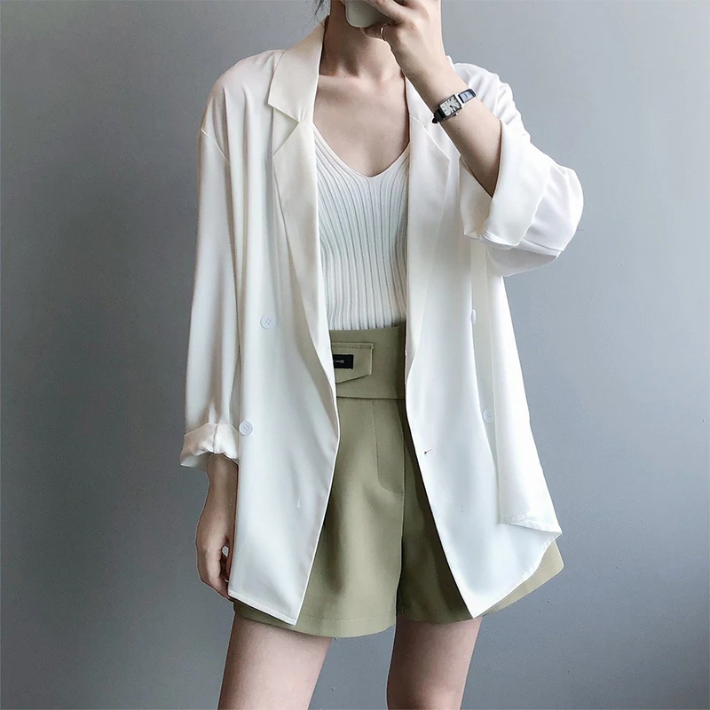 Spring Autumn Women's Elegant Fashion All-match Draped Blazers Ladies Solid Color Cardigan Coat Female Temperament Jacket Top