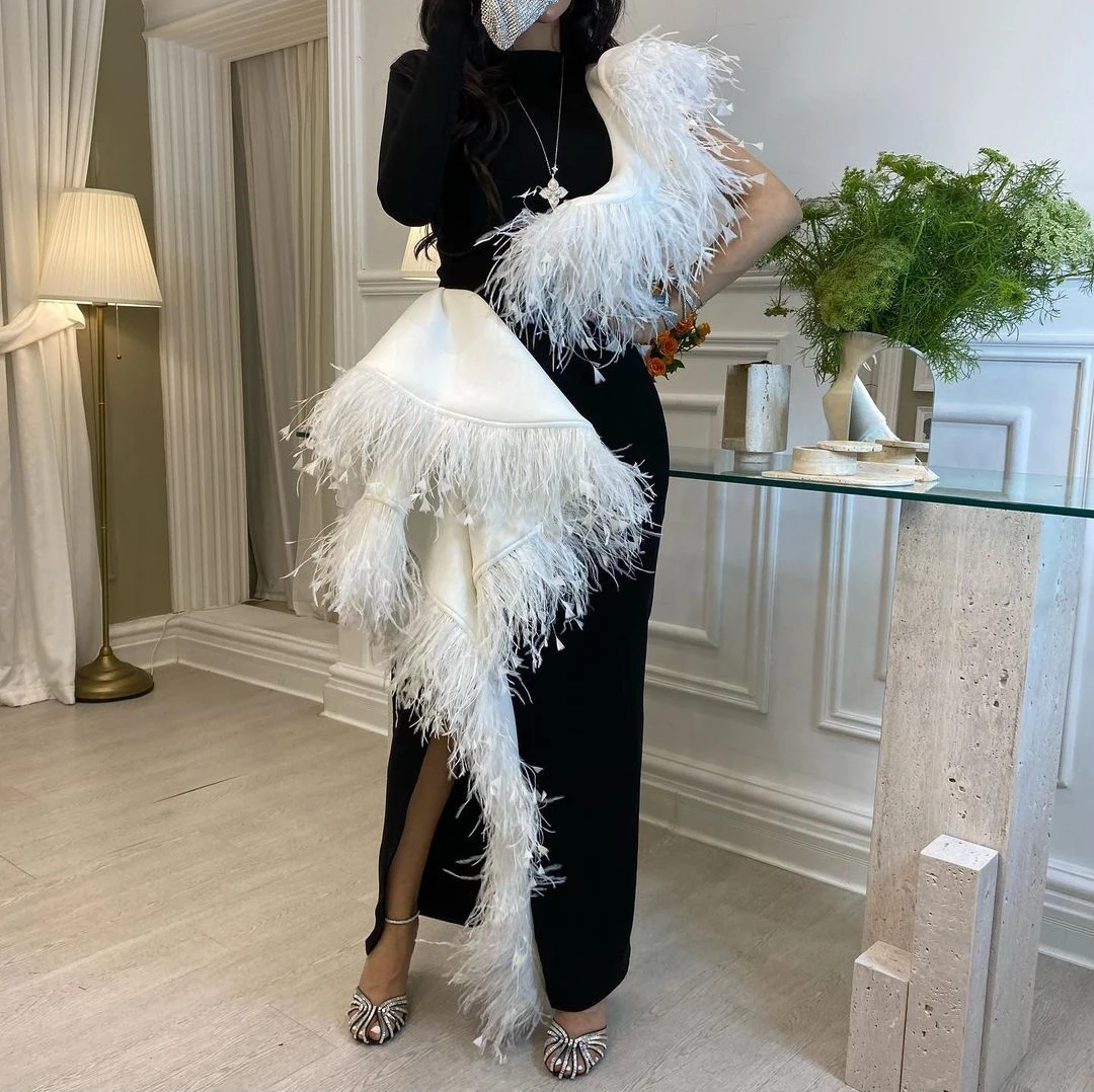 

Other Shore Women New Design Prom Dress Feathers O Neck Ankle-Length Elegant Party Dress 2023 Saudi Arabic فساتين كوكتيل