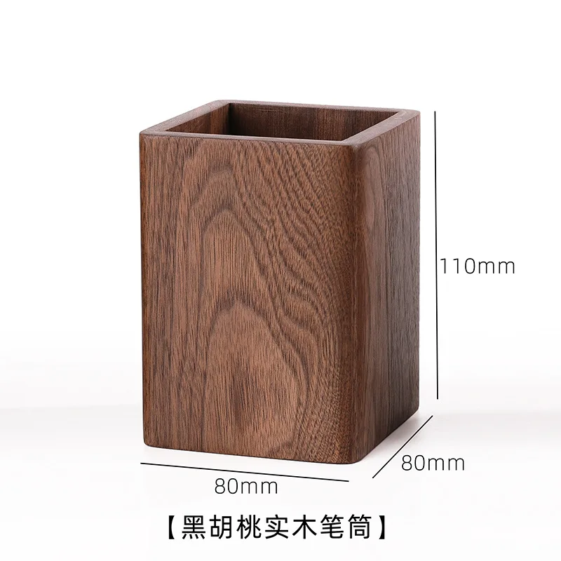 Solid wood creative pen holder black walnut desktop storage box simple Japanese study office stationery gifts 6