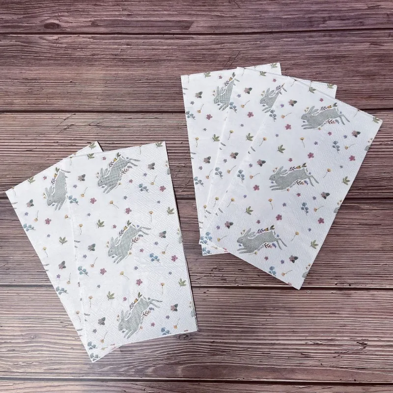 20pcs 33*40cm 3-Ply Easter Element Napkin Bunny Pattern Disposable Wine Glass Flower Paper Placemat DIY Decoupage