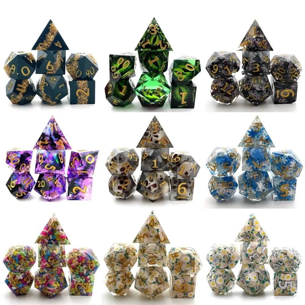 

7Pcs/Set Polyhedral Resin Dice Set Dices Table Games Accessory D6 D8 D10 D12 D20 For D&d DND