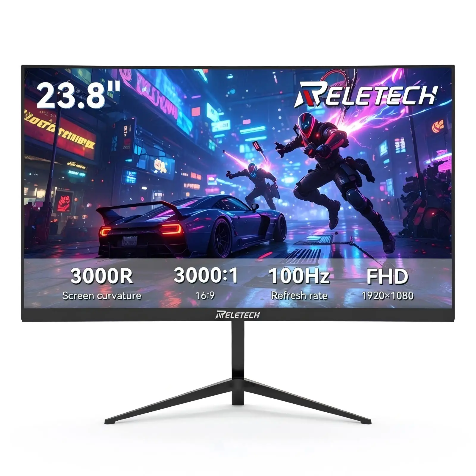 Reletech Monitor 23.8Inch 100Hz Curved Gaming Monitor 1080P 3000R VA Panel HDR FreeSync 3000∶1 VESA for Gaming Home Office
