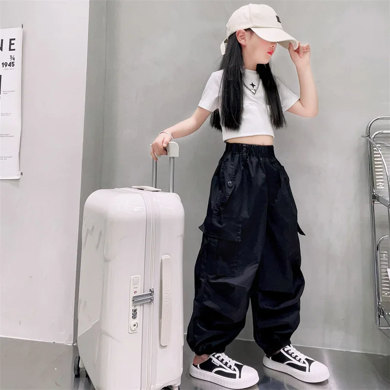 Girls Cargo Pants High Waist Vintage Casual Streetwear Baggy Pants Teenage  Straight Trousers Kids Hip Hop Joggers Pants 4-14Y - AliExpress