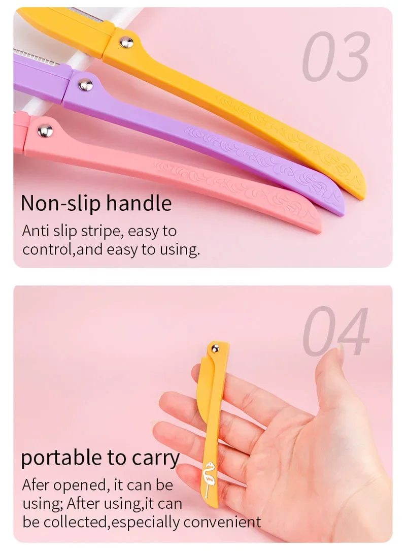 Karsyngirl 5/10Pcs Foldable Eyebrow Trimming Knife Beginner Female Eyebrow Shaving Blade Anti-scratch Face Razor for Women