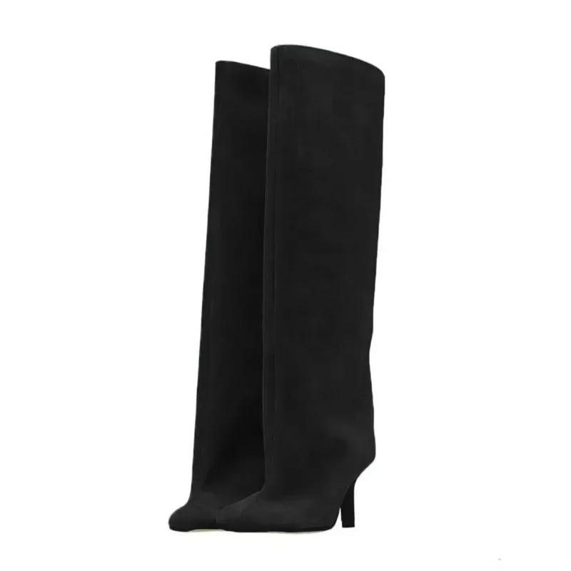 2024 AW Women's Suede Square-Toe Equestrian Boots Slim