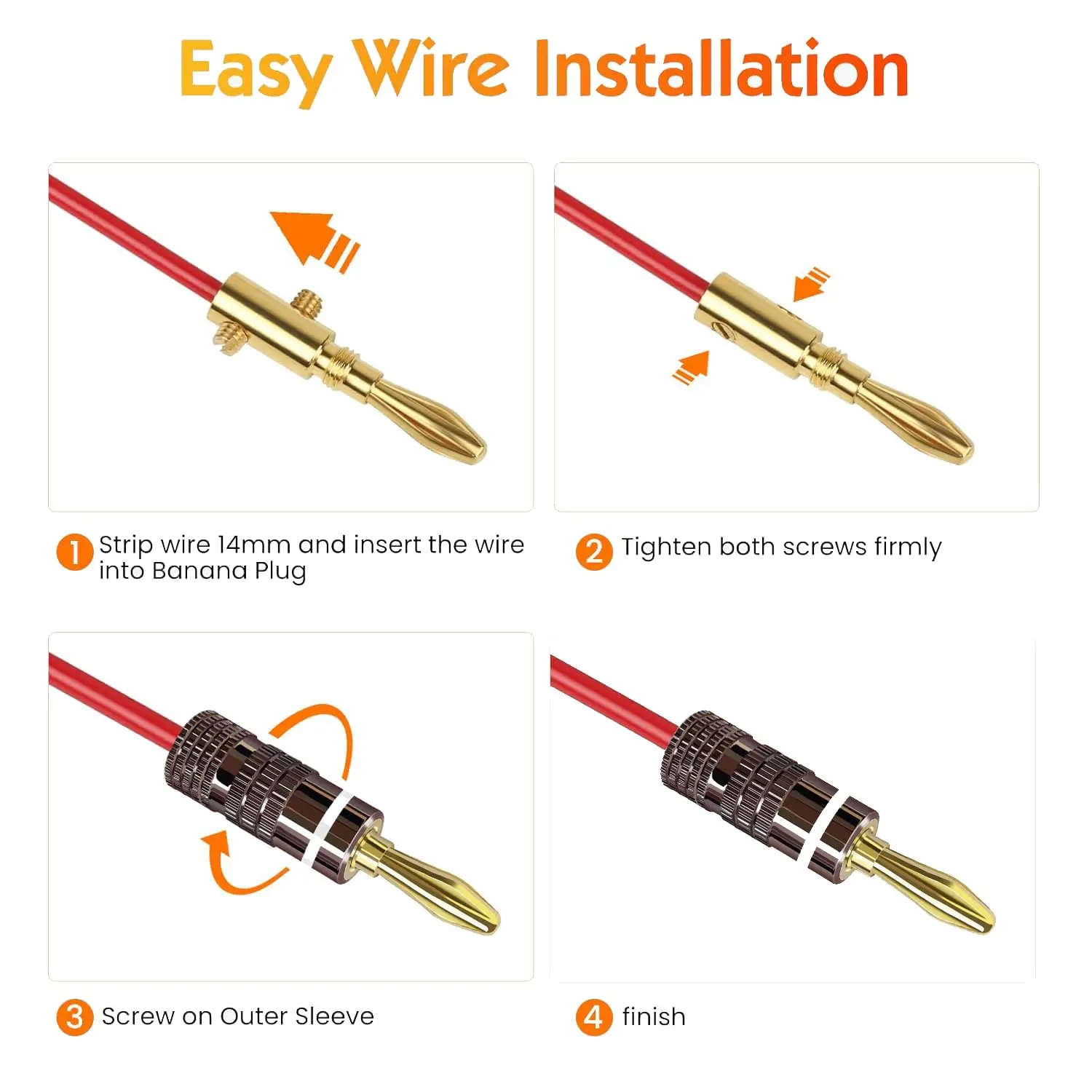 1-10Pcs 솔더 없이 사용 가능한 바나나 플러그 4mm 퀵 와이어 연결 금도금 금속 바나나 커넥터 스피커 케이블 앰프용 플러그