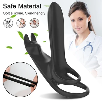 Ejaculation Couples Delay Penis Vibrator with Double Cock Ring Nipples Massager Adult Sex Toys for Men Clitoris Stimulator 6