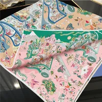 Brand Silk Scarves Wraps Double Printed Twill Silk Scarf Women Shawls Luxury Design Hijabs Fashion Square Curled Shawl 90CM - Image 2