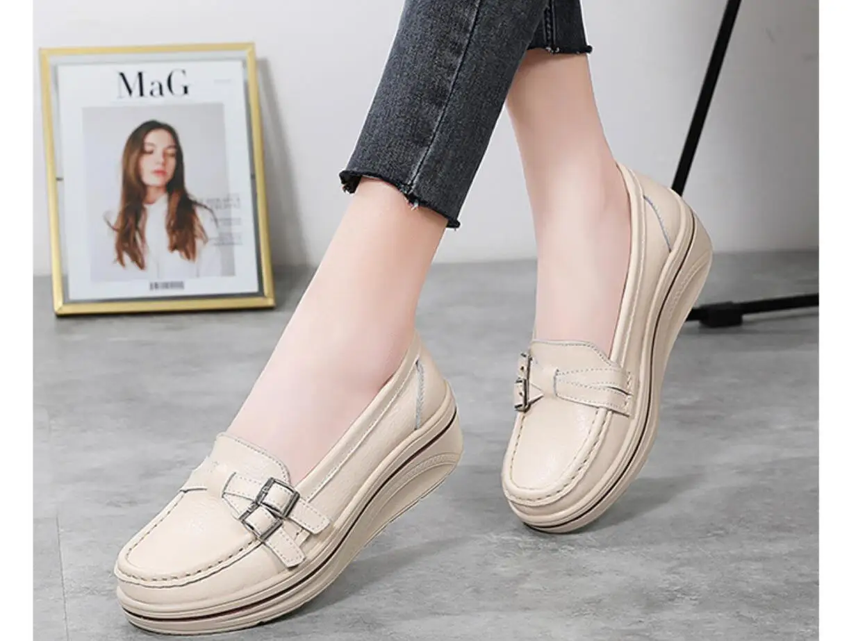 Women Flats Platform Shoes Women Elegant Genuine Leather Shoes Woman Autumn Slip On Casual Flat Shoes Women Leather shoes