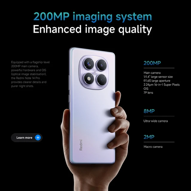 Xiaomi-Version mondiale Redmi Note 14 Pro Smartphone 4G, Appareil photo AI 200MP, MediaTek Helio, G100-Ultra 6.67 ", 5500mAh, Première mondiale 3