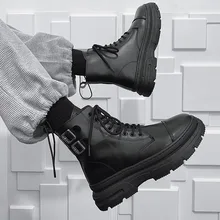 

Martin Boots British Style Men's Leather High-Top Trend Tooling Boots Men's Autumn and Winter Black Men's Boots