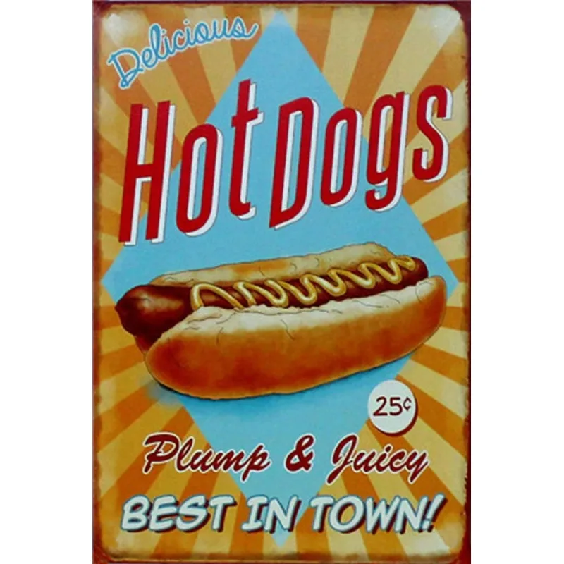

Винтажный Настенный декор Hot Dogs, художественные металлические жестяные знаки, паб, таверна, ретро декоративные пластины, металлический постер