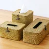 Straw Tissue Box Handmade Woven Rattan Napkin Holder Box Roll Paper Tray Car Living Room Storage Box Home Decor WF 2