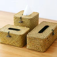 Straw Tissue Box Handmade Woven Rattan Napkin Holder Box Roll Paper Tray Car Living Room Storage Box Home Decor WF 2