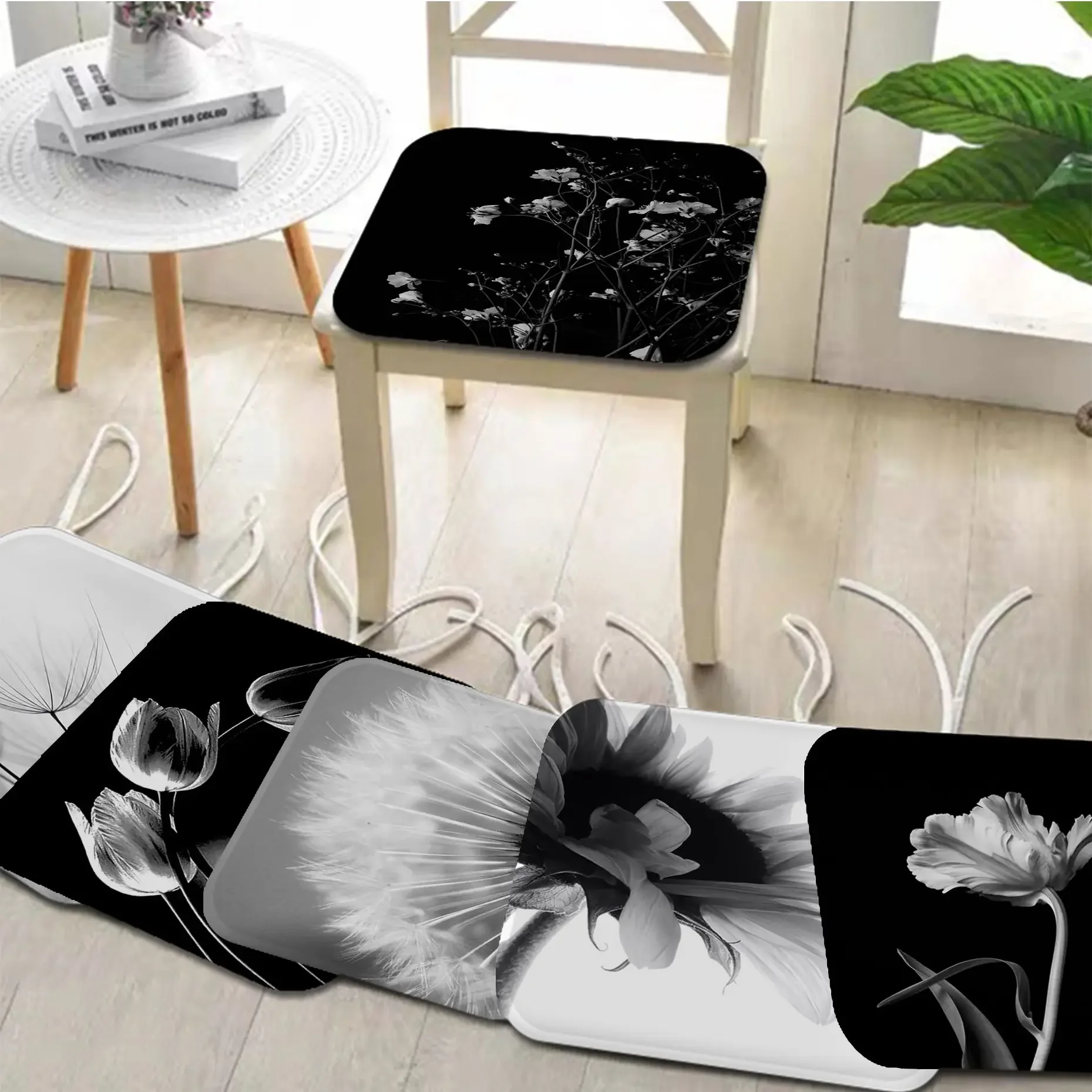 

Black And White Flower European Dining Chair Cushion Circular Decoration Seat For Office Desk Chair Cushions