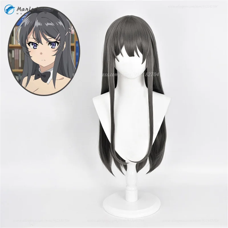 Sakurajima Mai Anime Cosplay Perücke Dunkelgrau Hitzebeständig 3