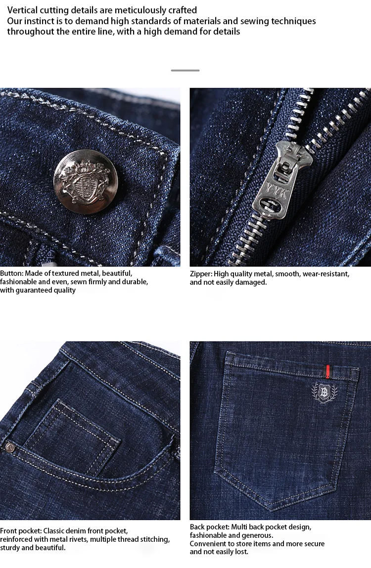 New Spring/Summer Fashion Jeans Men's Straight Tube Trousers Business Leisure Elastic Zipper Denim Men's Pants