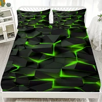 Ensemble de 3 draps-housses imprimés géométrie visuelle effet vertiges, 100 % polyester respirant, pour la décoration intérieure, avec 2 taies d'oreiller 2