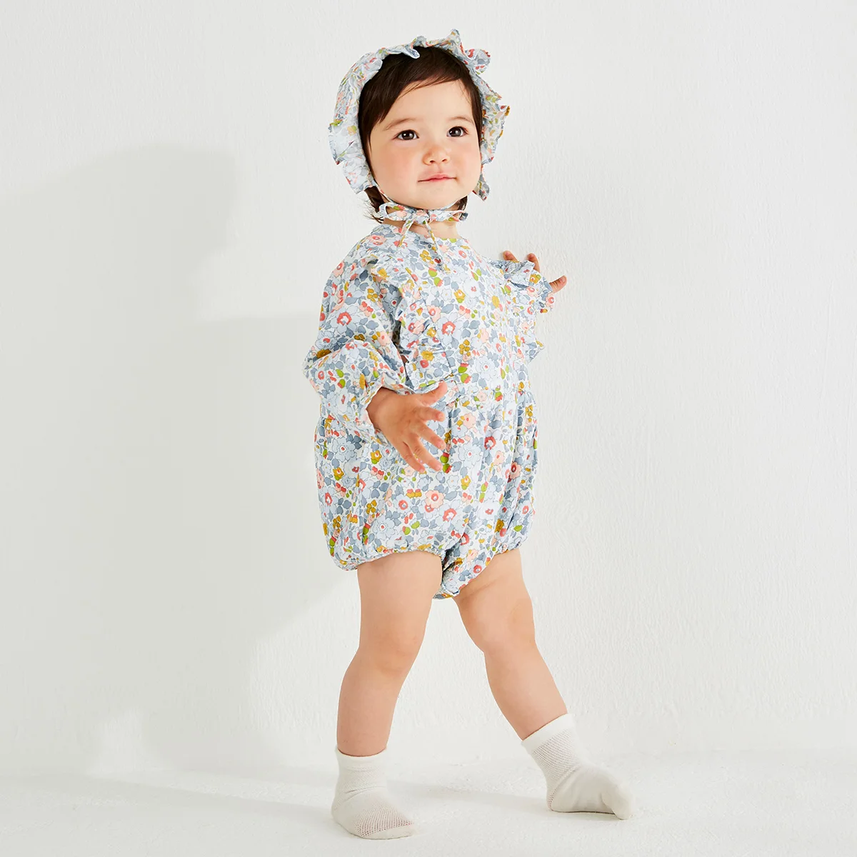 

Pureborn Baby Girl Bodysuit with Hat Floral Long Sleeve Cotton with Hat Outfits