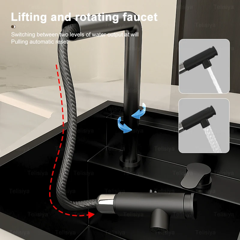Hidden Kitchen Sink Bar Sink Kit Folding Faucet Drain Pipe,Drop-in Undermount Sink,Small Stainless Steel Sink for Workstation RV 3