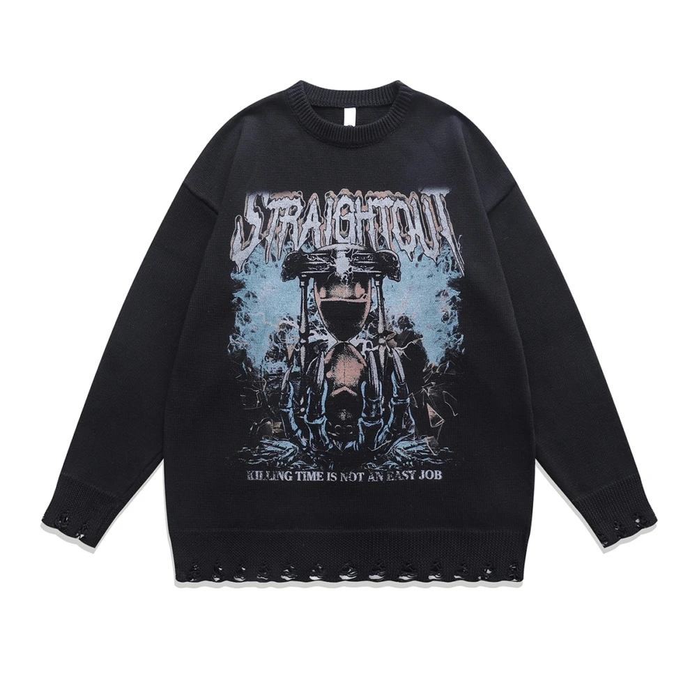 

2023 Winter Men Goth Women's Sweater Oversized Frayed Knitted Sweaters Vintage Hip Hop Streetwear Casual Pullovers Hipster Tops