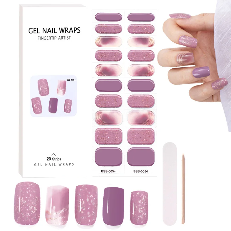 

DIY Manicure Patch Semi Cured Gel Nail Stickers Long-Lasting Solid Color Nail Strips Patch Slider Nail Sticker Full Cover Decal