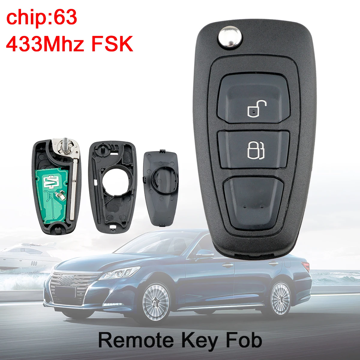 2 Button 433MHz FSK Keyless Remote Car Key Fob 4D63 Chip 5WK50166 AB39-15K601-DA for Ford Ranger Focus Mondeo 2012 2013 2014 215