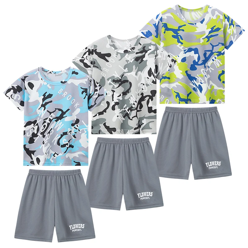 2/6 Pack Multicolor Camouflage Quick-drying Suit for Summer Children Boys Sports Running Short-sleeved Shorts Girls Leisure Suit 1