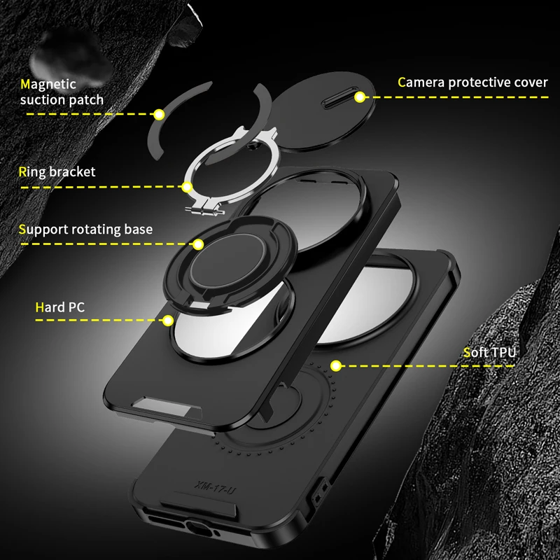 Magnetic Armor Shockproof Phone Case with Camera Protection and Ring Car Mount Stand