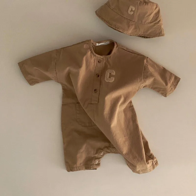 Spring Autumn Baby Clothes Boy Girl Pajamas Beige Green O-neck Long Sleeve Loose Rompers+Cap Newborn Home Wear Nightgown E16205