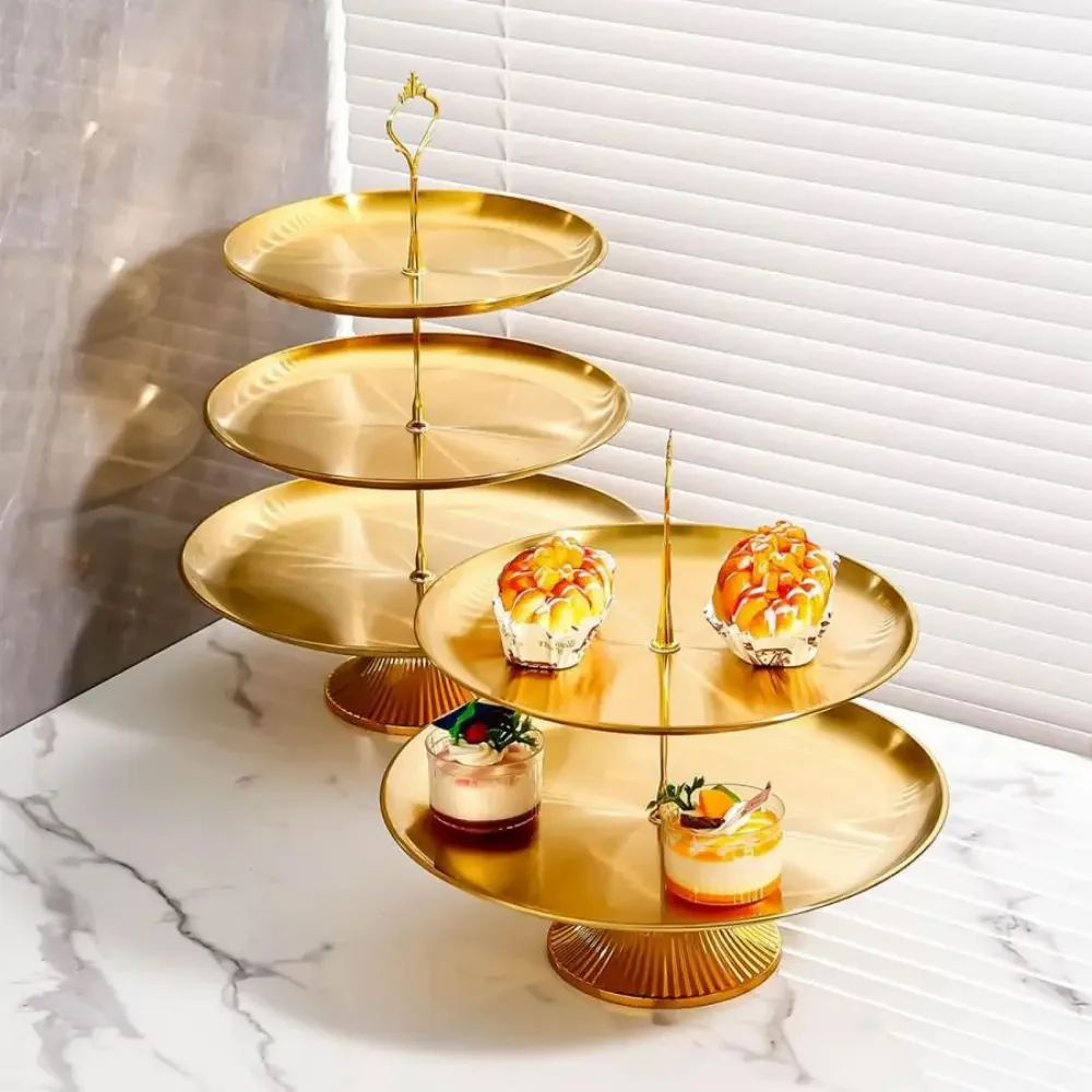1set Cake Stands Cupcake Stand Holder Stainless Steel Cupcake Tower Fruit Plate Cake Tray Snack Ornament Holder Party Decoration