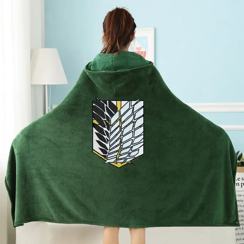 

Green Wearable Cloak For Travel Nap Leisure Blanket Cloak Cape Flannel Cosplay Costume Japanese Style Hooded Blanket