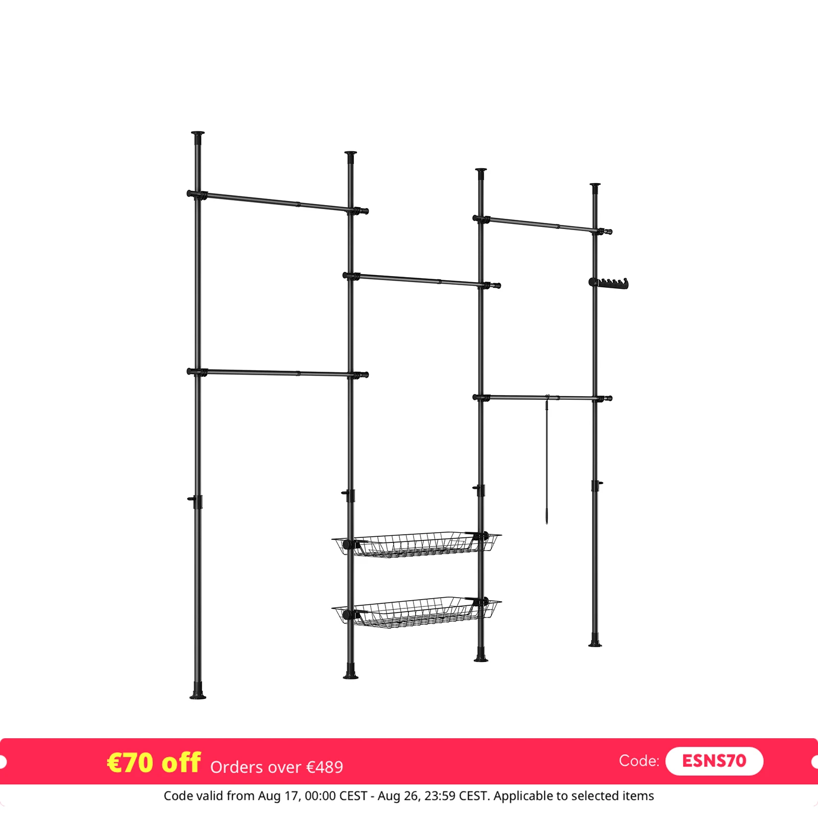 SoBuy KLS04-II Telescopic dresses stand Robust dresses Bar Adjustable Open dresses Cabinet with Storage for Sleeping Cart