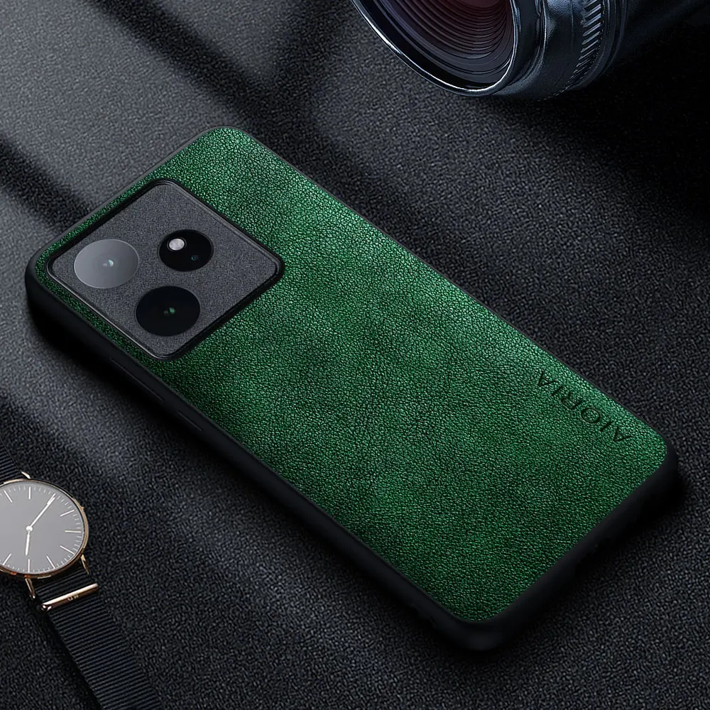 Premium Luxury Leather Phone Case - Retro Business Style Solid Color Cover