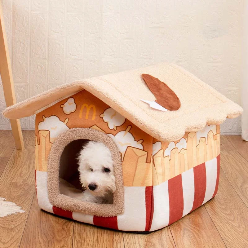 

Dog House Cat Bed Soft Plush Deep Sleeping Nest Cozy with Cushion Removable Indoor Kennel for Small Medium Large Pets CW162