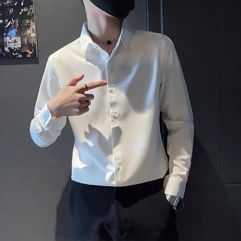 

2023 Men's Shirts Long Sleeve Dress Shirts for Men Slim Fit Camisa Social Business White Shirt Fashion Homme Men Clothing Q523