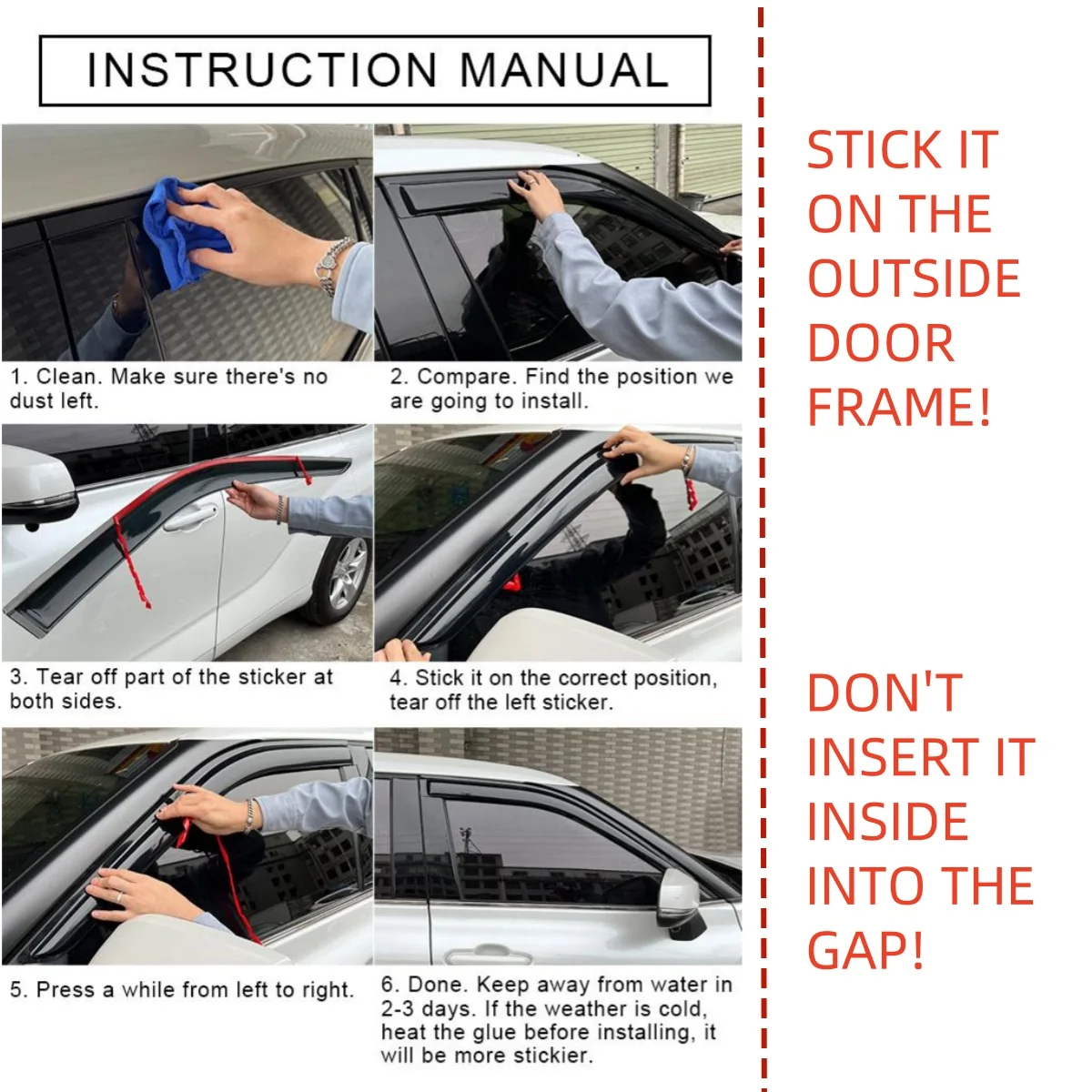 BMW 3 시리즈 E36 1992-1998용 윈도우 바이저 레인 가드 사이드 벤트 디플렉터 웨더쉴드 외부 장착 테이프 부착형